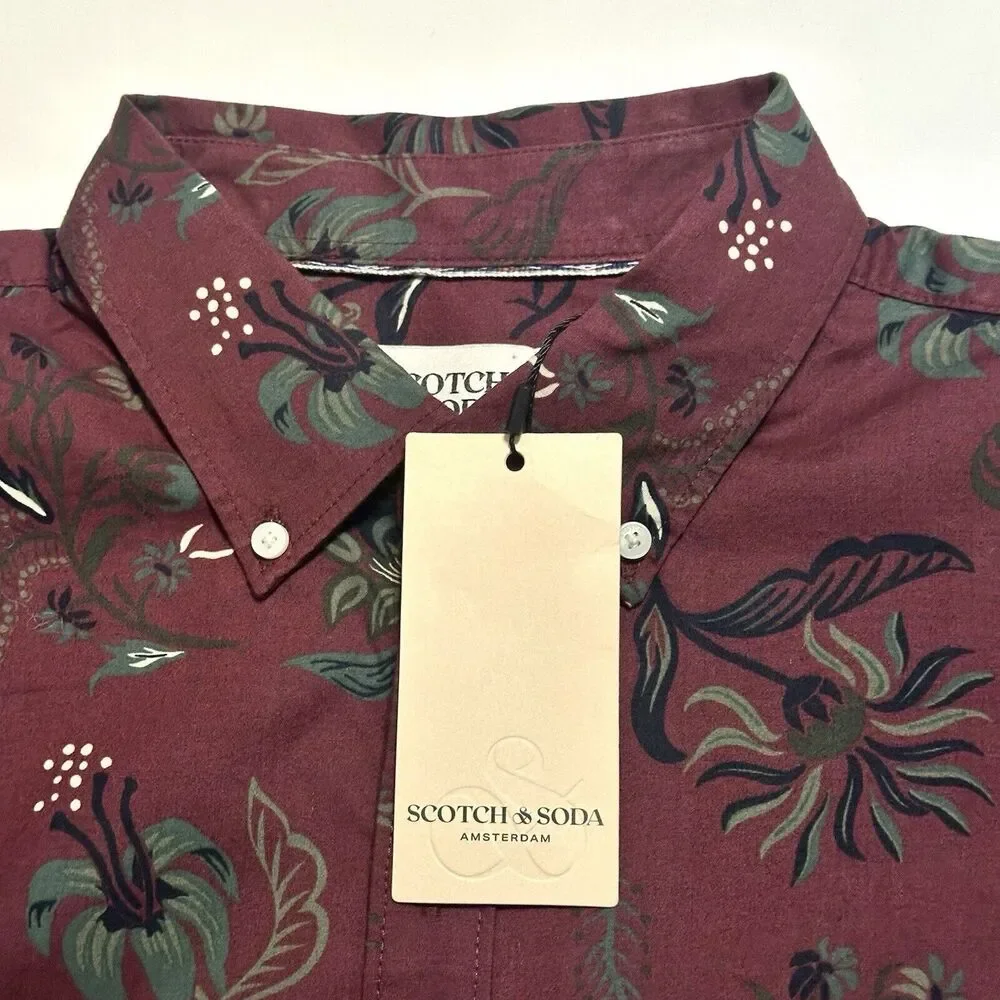 Scotch and Soda Shirt Mens Size Large Long Sleeve Button Up Wine Tapestry Print - Picture 7 of 13